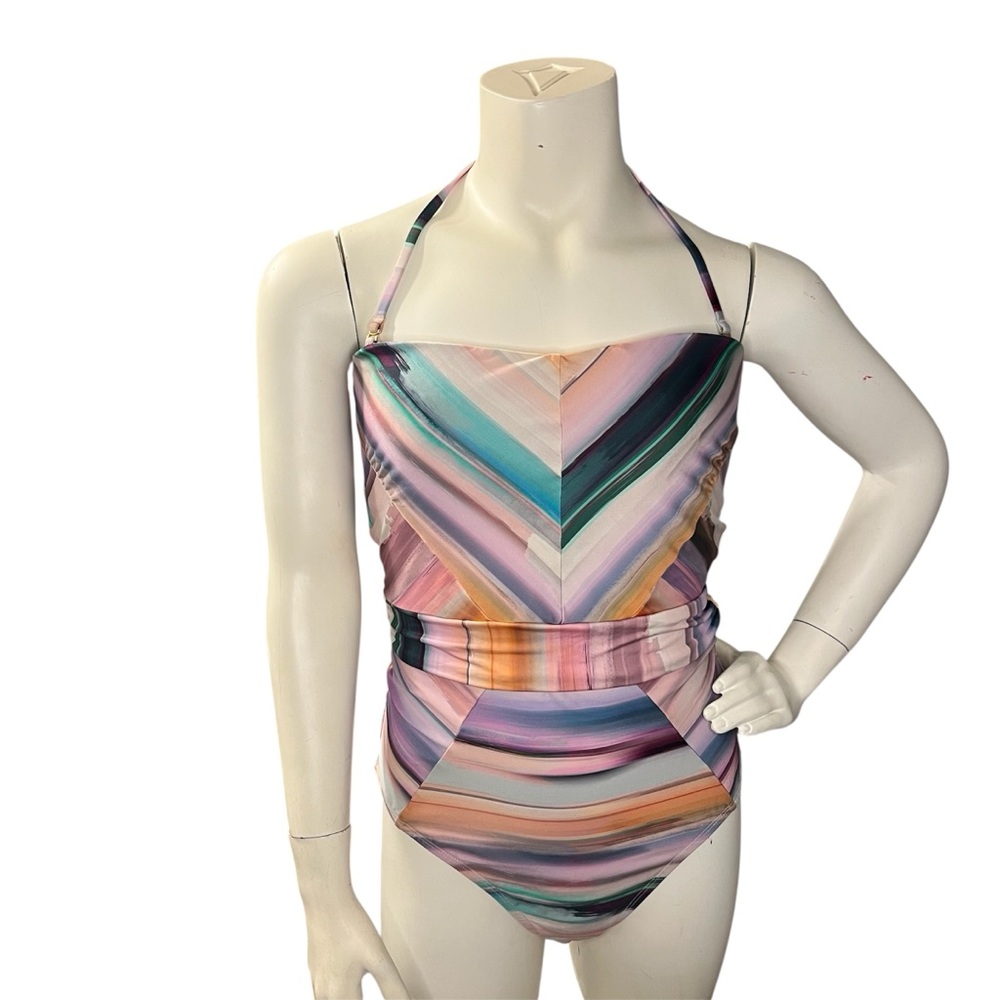 La Blanca Ocean Tide Colorful Striped Halter/Strapless One Piece Swimsuit Girly - Picture 3 of 11